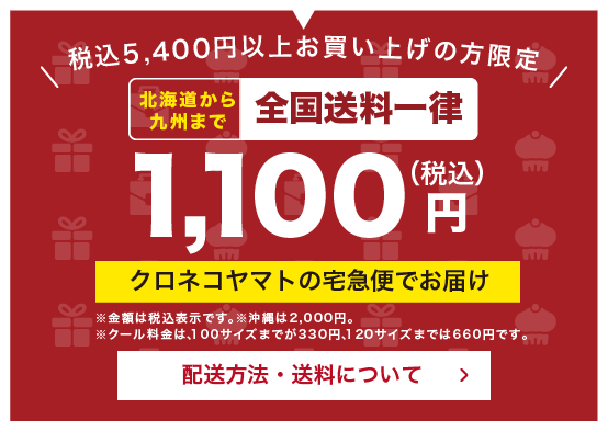 税込5,400円以上お買い上げの方限定！北海道から九州まで全国送料一律1100円(税込)クロネコヤマトの宅急便でお届け