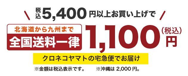 税込5,400円以上お買い上げの方限定！北海道から九州まで全国送料一律1100円(税込)クロネコヤマトの宅急便でお届け